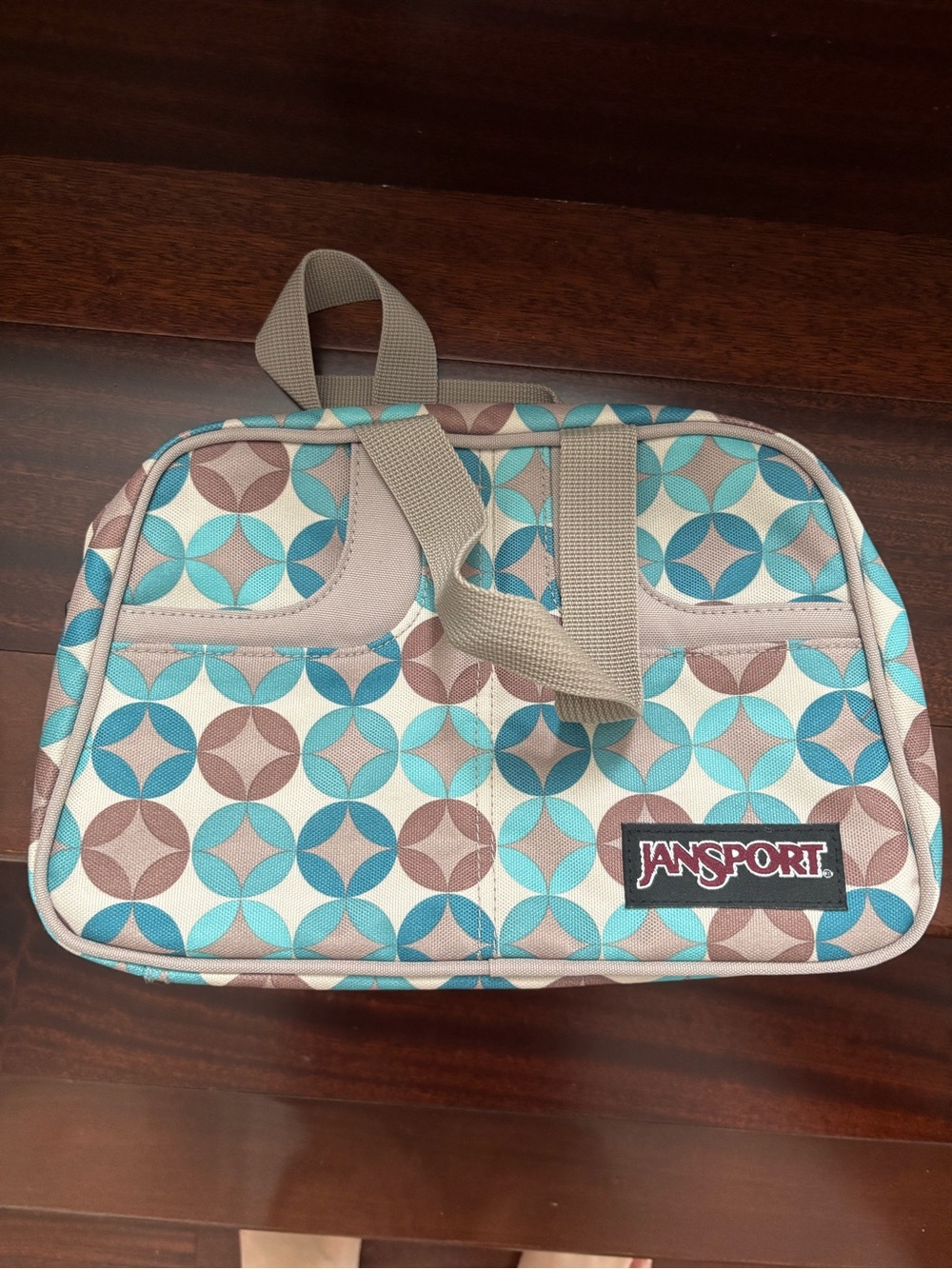 Jansport Geometric Cosmetic Bag in Teal and Brown